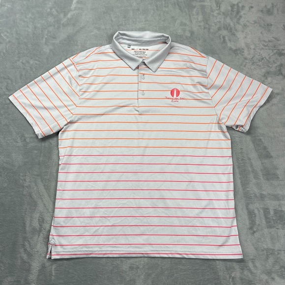 Under Armour Other - Under Armour Shirt Mens XL Gray Orange Striped Playoff Polo Short Sleeve Popover